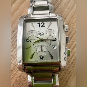 ESQ by Movado mens rectangular stainless steel chronograph watch NEW BATTERY